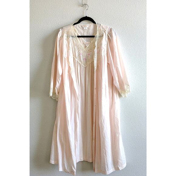 Barbizon Size Large Blush Pink Floral Sleeveless Nightgown Robe Set Negligee Vtg - Picture 2 of 13